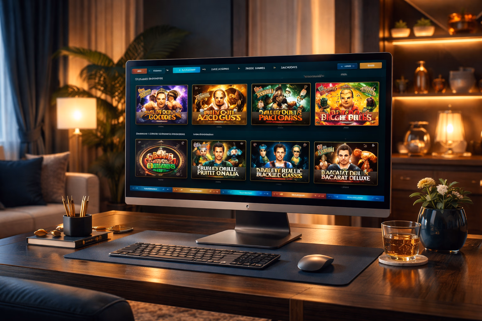 Topacio interface displayed across a desktop screen with organized casino categories and smooth navigation tools